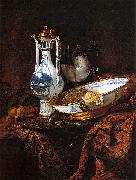 Willem Kalf Still-Life with an Aquamanile, Fruit, and a Nautilus Cup oil on canvas